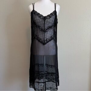 Vintage WinterSilks 100% Silk Lace Mesh Slip Dress Whimsigoth Goth Chemise VTG L